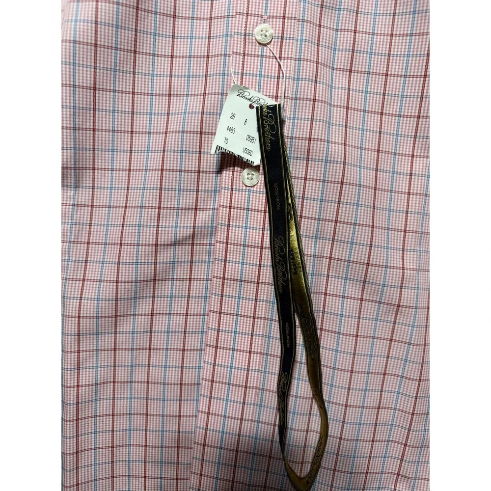 Brooks Brothers Button Down Shirt Mens XL Pink Non-Iron Plaid Long Sleeve
